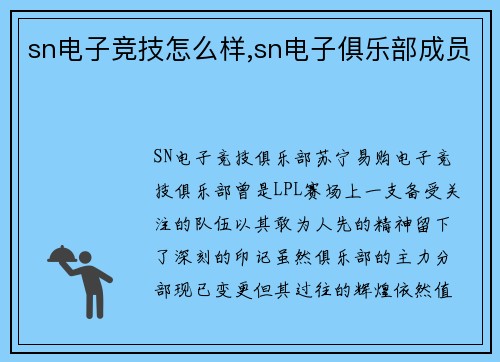 sn电子竞技怎么样,sn电子俱乐部成员